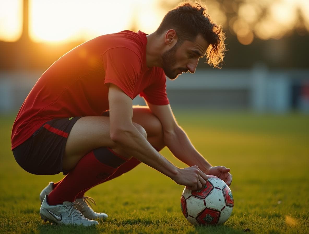 Player tying boots